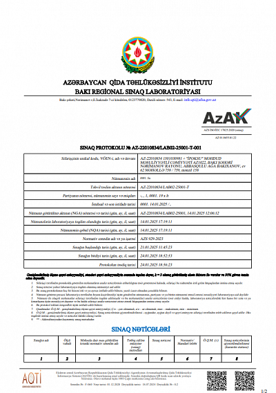 Qida təhlükəsizliyi agentliyi - 27.01.2025